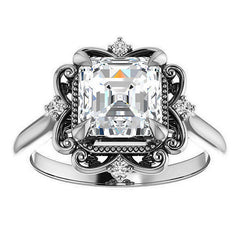 Asscher Moissanite Cathedral Engagement Ring