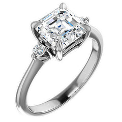 Asscher Moissanite Unique Three Stone Engagement Ring