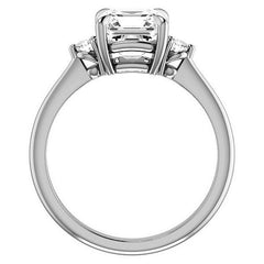 Asscher Moissanite Unique Three Stone Engagement Ring