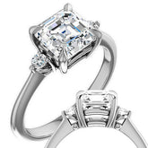 Asscher Moissanite Unique Three Stone Engagement Ring