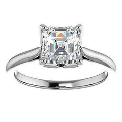 Asscher Cut Moissanite Cathedral Solitaire Ring