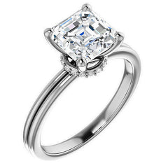Asscher Moissanite & Diamond Encircled Solitaire Ring