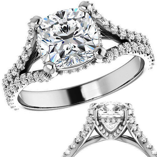Cushion Split Shank Moissanite Engagement Ring