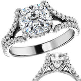 Cushion Split Shank Moissanite Engagement Ring