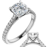 Cathedral Cushion Moissanite Eng Ring with Claw Prongs