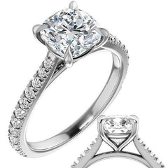 Cathedral Cushion Moissanite Eng Ring with Claw Prongs