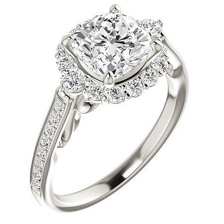 Cushion Scroll Halo Engagement Ring with Surprise Diamonds