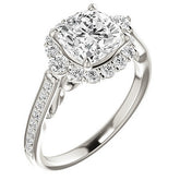 Cushion Scroll Halo Engagement Ring with Surprise Diamonds
