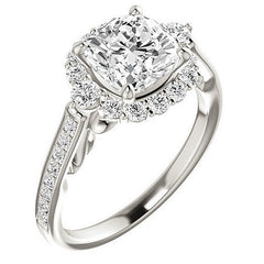 Cushion Scroll Halo Engagement Ring with Surprise Diamonds