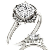 Cushion Petite Halo Floral Engagement Ring with Milgrain