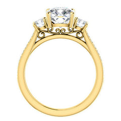 Cushion Three-Stone Moissanite Cathedral Engagement Ring