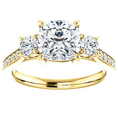 Cushion Three-Stone Moissanite Cathedral Engagement Ring