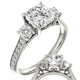 Cushion Three-Stone Moissanite Cathedral Engagement Ring