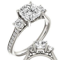 Cushion Three-Stone Moissanite Cathedral Engagement Ring