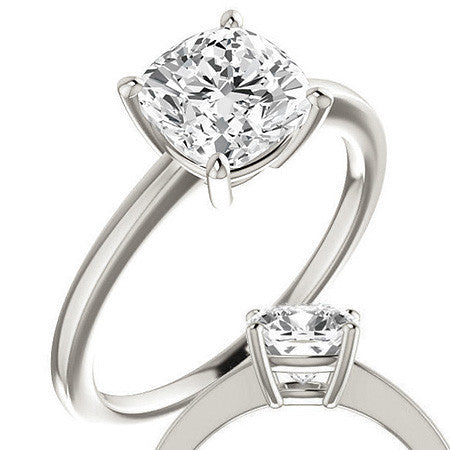 Petite Low Set Cushion Moissanite Solitaire Ring
