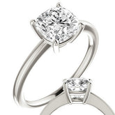 Petite Low Set Cushion Moissanite Solitaire Ring