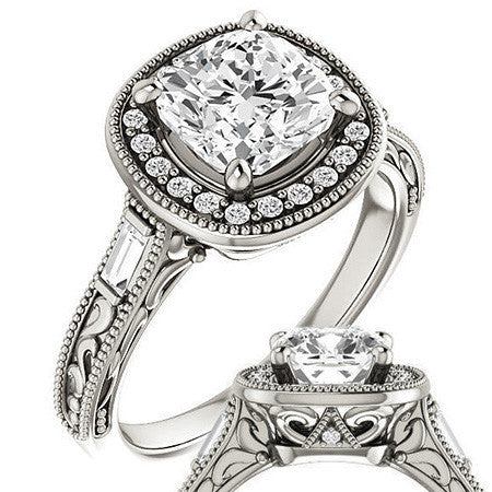 Cushion Moissanite Antique Halo Engagement Ring