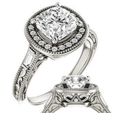 Cushion Moissanite Antique Halo Engagement Ring