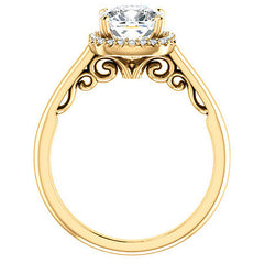 Cushion Moissanite Scroll Halo Engagement Ring