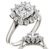Cushion Moissanite Snowflake Halo Ring