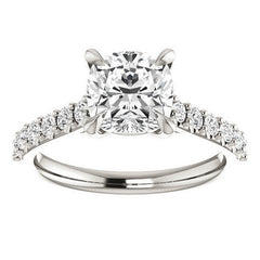 Cushion Cut Moissanite Cathedral Engagement Ring