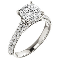 Cushion Moissanite Pave Cathedral Engagement Ring