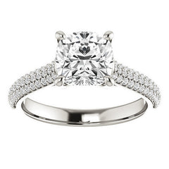 Cushion Moissanite Pave Cathedral Engagement Ring