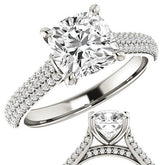 Cushion Moissanite Pave Cathedral Engagement Ring