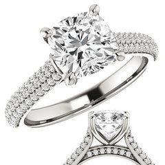 Cushion Moissanite Pave Cathedral Engagement Ring