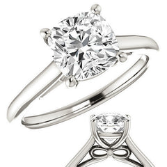 Cushion Solitaire Engagement Ring with Bow Accent