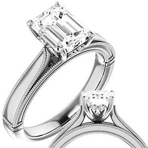 Emerald / Radiant Cathedral Solitaire with Scroll Accents