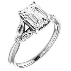 Floral Inspired Emerald / Radiant Cathedral Engagement Ring