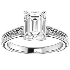 Emerald / Radiant Vintage-Style Cathedral Engagement Ring