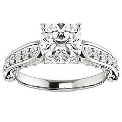 Cushion Moissanite Designer Inspired Scroll Engagement Ring