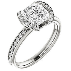 Cushion Moissanite & Diamond Ribbon Semi Bezel Ring