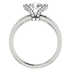 Cushion Moissanite & Diamond Ribbon Semi Bezel Ring