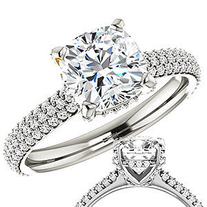 Cushion Moissanite Pave Style Engagement Ring