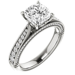 Cushion Moissanite Scroll Milgrain Engagement Ring
