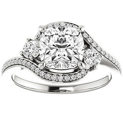 Cushion Accented Bypass Moissanite Halo Engagement Ring