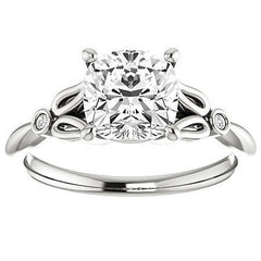 Floral Inspired Cushion Cathedral Engagement Ring