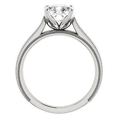 Cushion Vintage-Style Engraved Solitaire Ring with Tulip Prongs