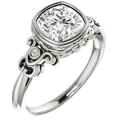 Cushion Moissanite Bezel Scroll Engagement Ring
