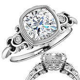 Cushion Moissanite Bezel Scroll Engagement Ring