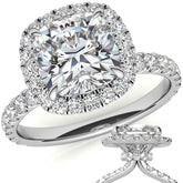 Cushion Halo Moissanite Engagement Ring with Hidden Collar