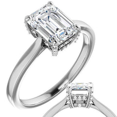 Emerald cut Moissanite Pave Basket Engagement Ring
