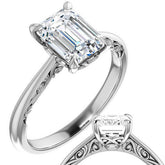 Emerald / Radiant Surprise Stone Solitaire with Scroll Accents