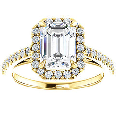 Emerald / Radiant Petite Halo Engagement Ring with Scroll Accent