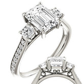 Emerald / Radiant 3-Stone Moissanite Cathedral Engagement Ring