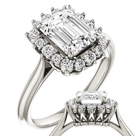 Emerald / Radiant Moissanite Snowflake Halo Ring