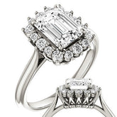 Emerald / Radiant Moissanite Snowflake Halo Ring